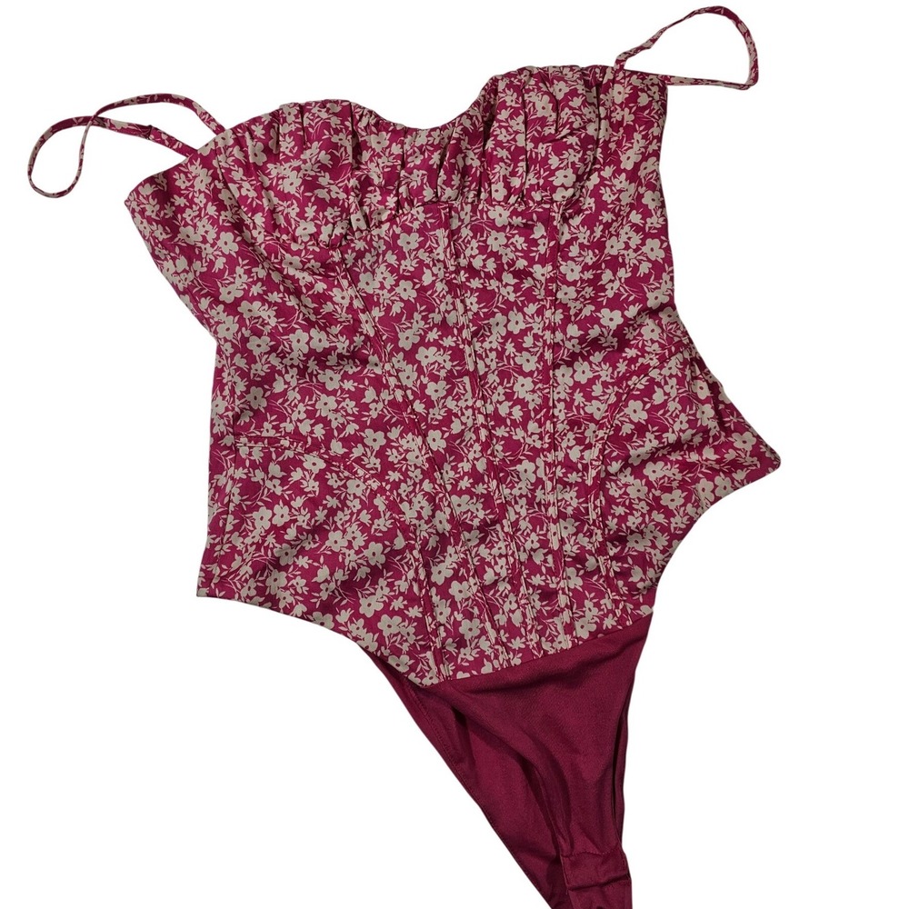 Zara Pink Floral Corset Bodice Bodysuit Sweetheart Neckline 4688/118/046 Size M
